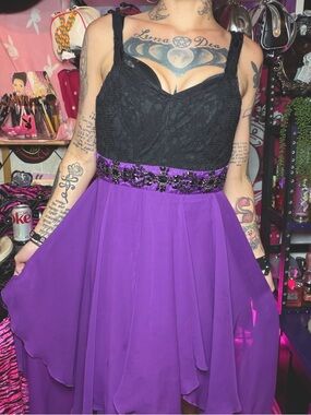 Purple Black Beaded Chiffon Dress Size 1/2